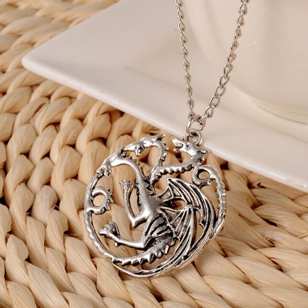 Game Of Thrones "Daenerys Of House Targaryen" Themed Dragon Necklace (Silver)